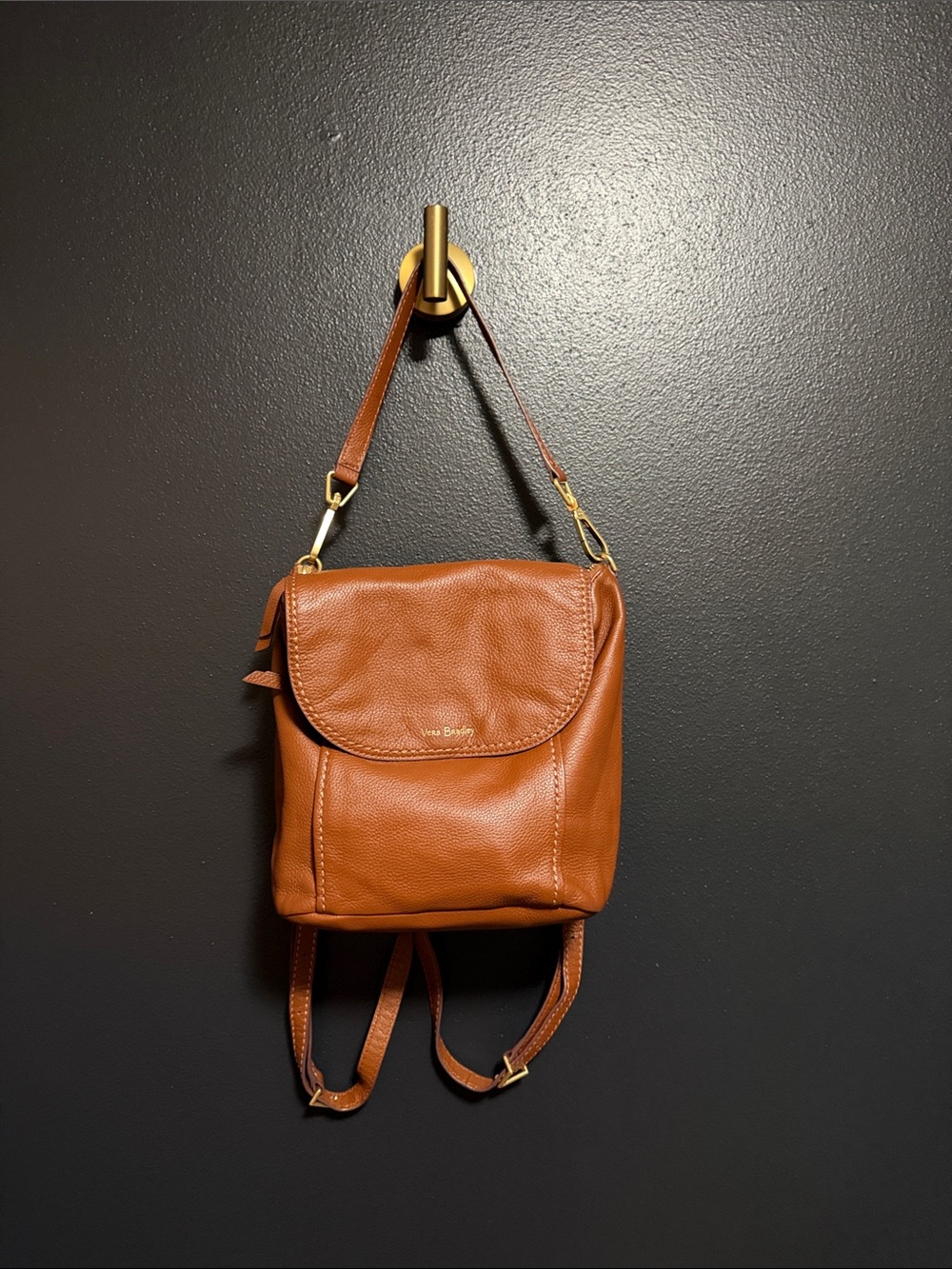 Vera Bradley Gallatin Convertible Leather Backpack Shoulder Bag Cognac/Tan